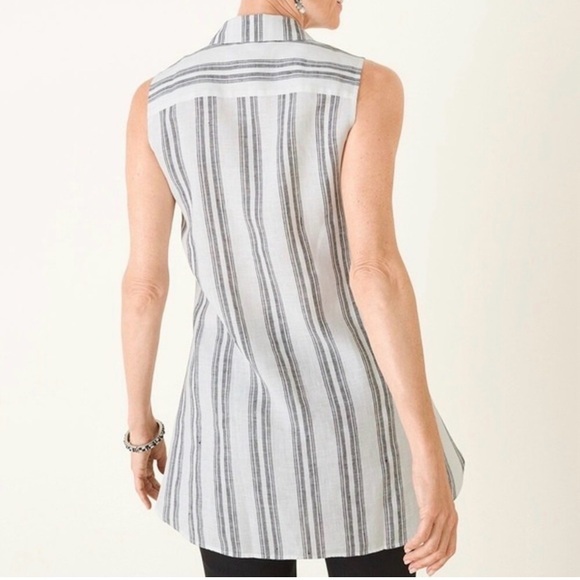 Chico's Sleeveless Button Down Striped Top - Gray and White - Picture 2 of 5
